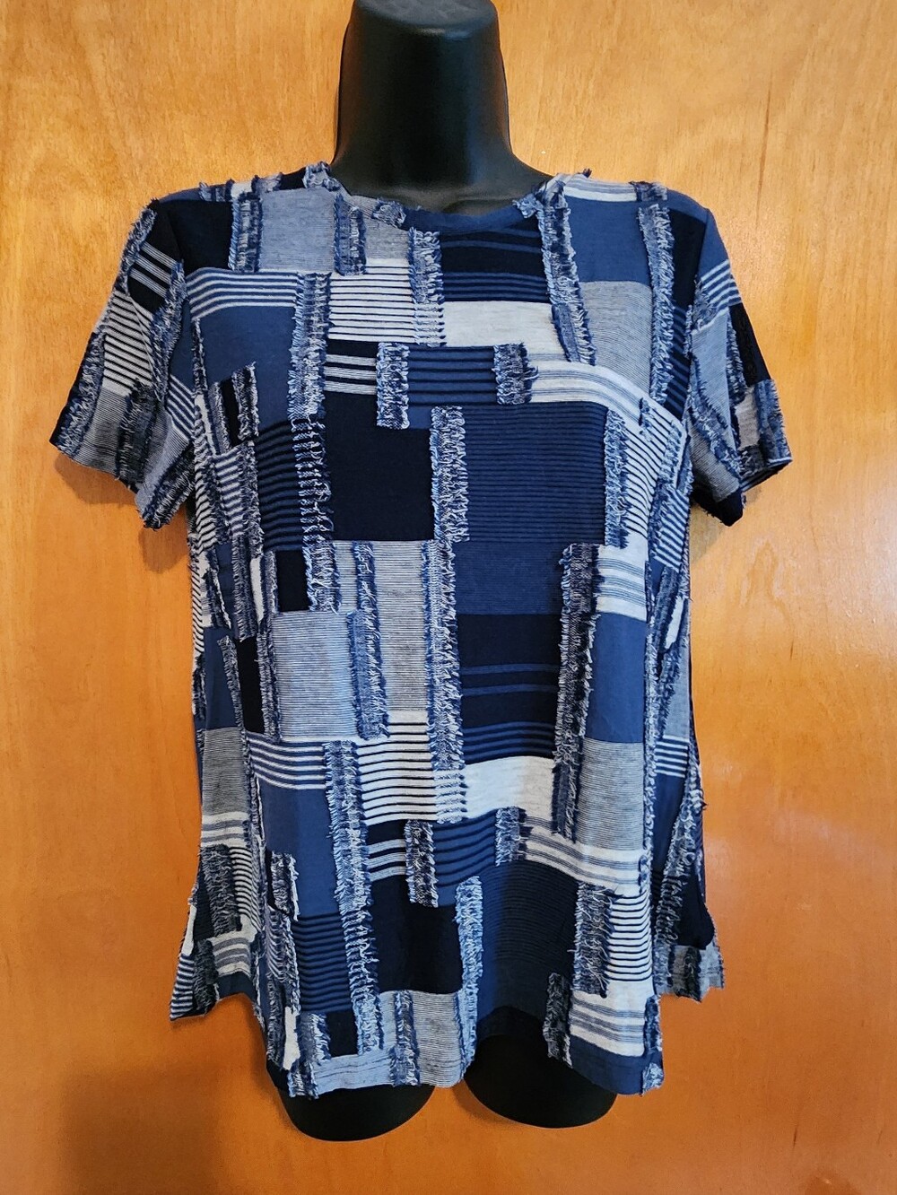 Zara Trafaluc Blue Patchwork Top